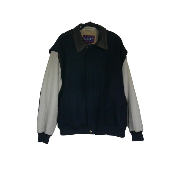 Gant Other - Gant Varsity Bomber Jacket Mens XL Navy Blue Wool Leather Elbow Patch Vintage